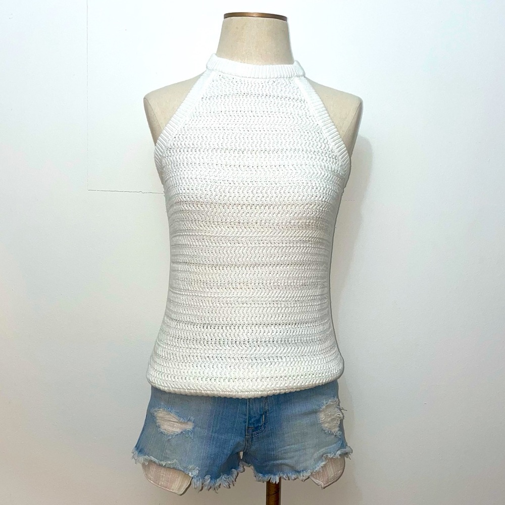 Gap Womens White‎ Crochet Knit Halter Neck Sleeveless Tank Top XS White - Picture 10 of 10